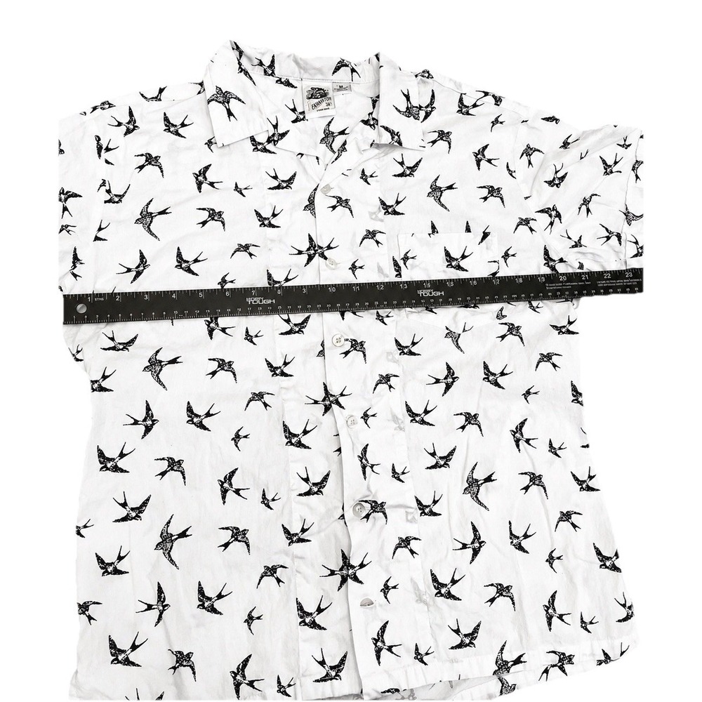 Kennington Shirt Mens M White Bird Print Camp Collar 100% Cotton Button Up - Picture 4 of 5